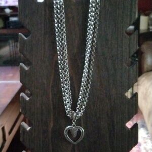 Vtg. Brighton 3 Chain Silver Heart Necklace